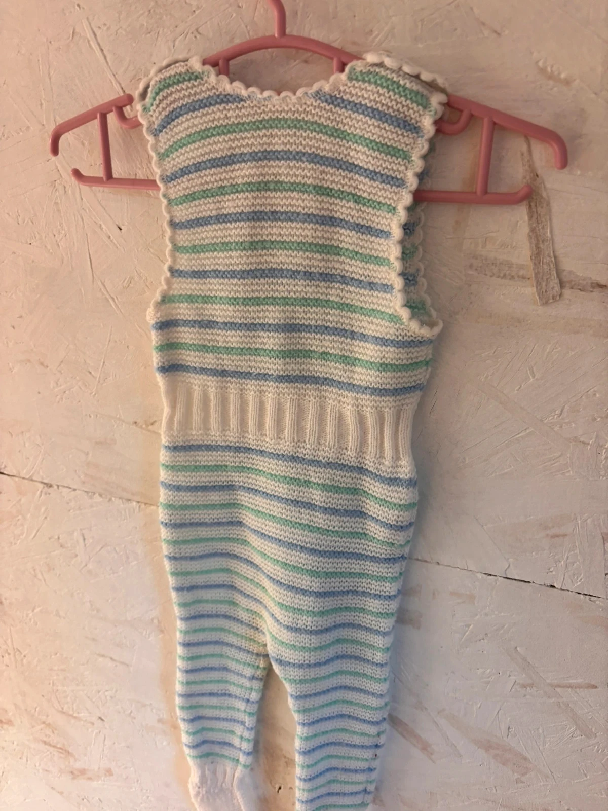 Macacão / Pijama de malha de tricot listrado - Feito à mão / Vintage - 1 mês / Recém-nascido – photo 7